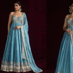 Light Blue Embroidered Silk Anarkali